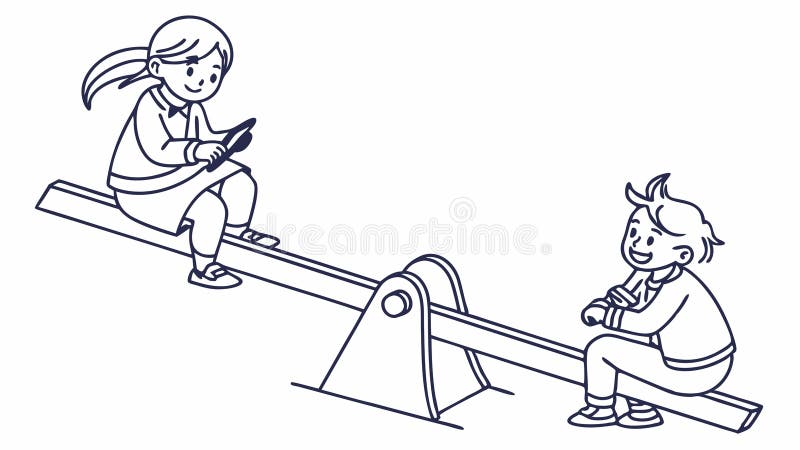 Bambini durante l'attività di playground divertimento bambini con la semplice progettazione di un vettore di linea Generative AI illustrazione di stock