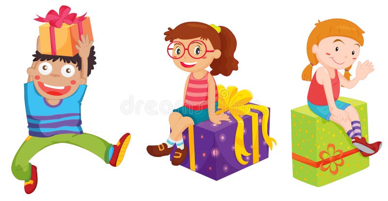 Bambini e presente illustrazione vettoriale Bambini e presente illustrazione vettoriale