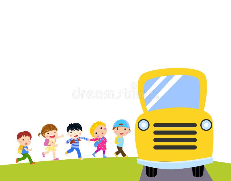 Bambini e scuolabus illustrazione vettoriale Bambini e scuolabus illustrazione vettoriale