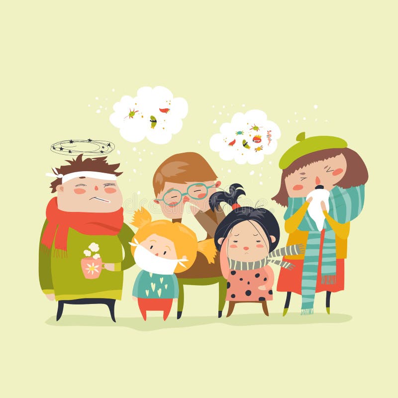 Bambini malati con febbre, malattia royalty illustrazione gratis Bambini malati con febbre, malattia royalty illustrazione gratis