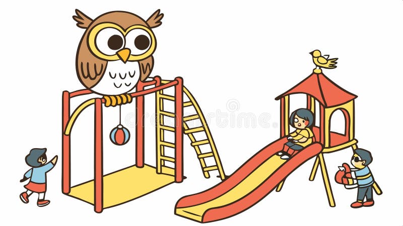 Bambini sullo scivolo e sulla scala del parco giochi, divertimento infantile, design vettoriale, IA generativa illustrazione vettoriale