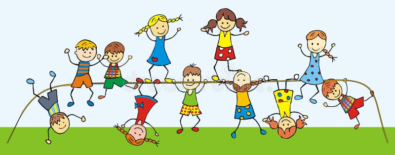Bambini Su Una Palestra Di Giungla Illustrazione Vettoriale - Illustrazione di giardino, caduta: 84973542