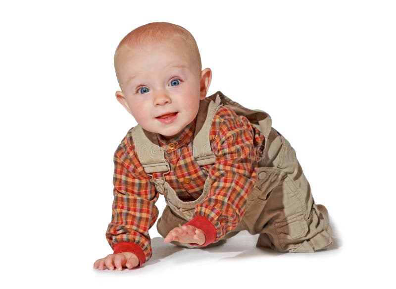 Bambino attento sveglio che striscia verso la macchina fotografica fotografie stock Bambino attento sveglio che striscia verso la macchina fotografica fotografie stock