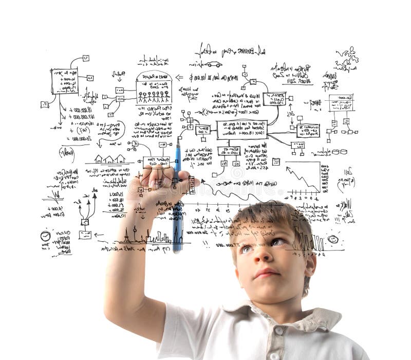 Child drawing a business system. Child drawing a business system