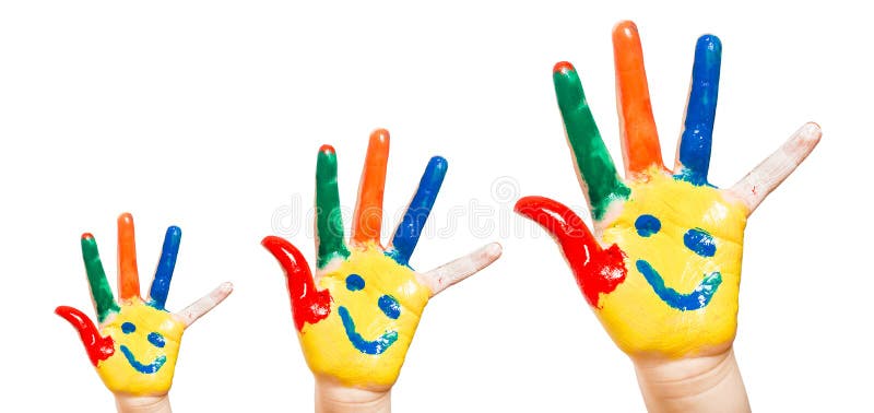 Bambino dipinto a mano. Fondo bianco fotografie stock libere da diritti Bambino dipinto a mano. Fondo bianco fotografie stock libere da diritti