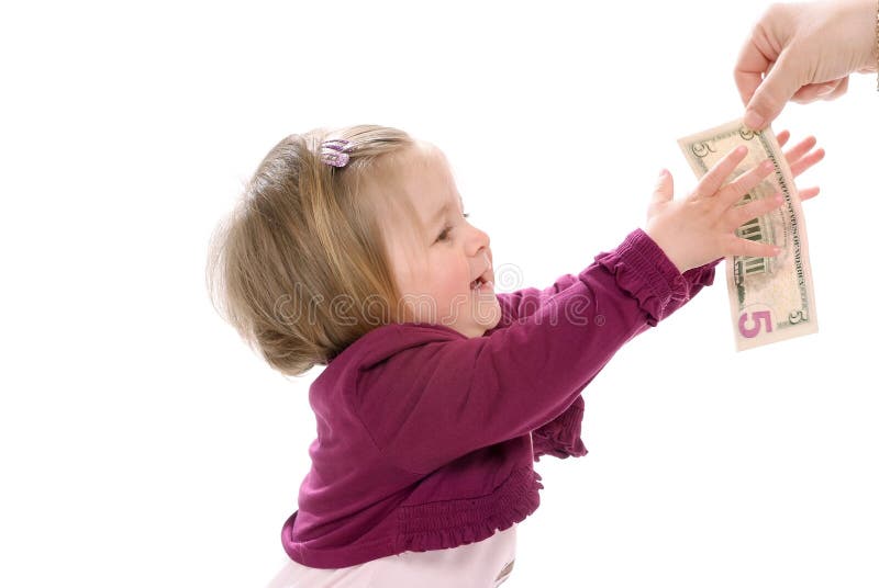 Bambino e cinque dollari fotografie stock Bambino e cinque dollari fotografie stock