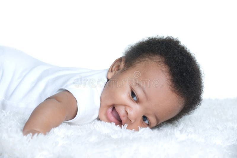 Adorable happy baby smiling and crawling on white background. Adorable happy baby smiling and crawling on white background