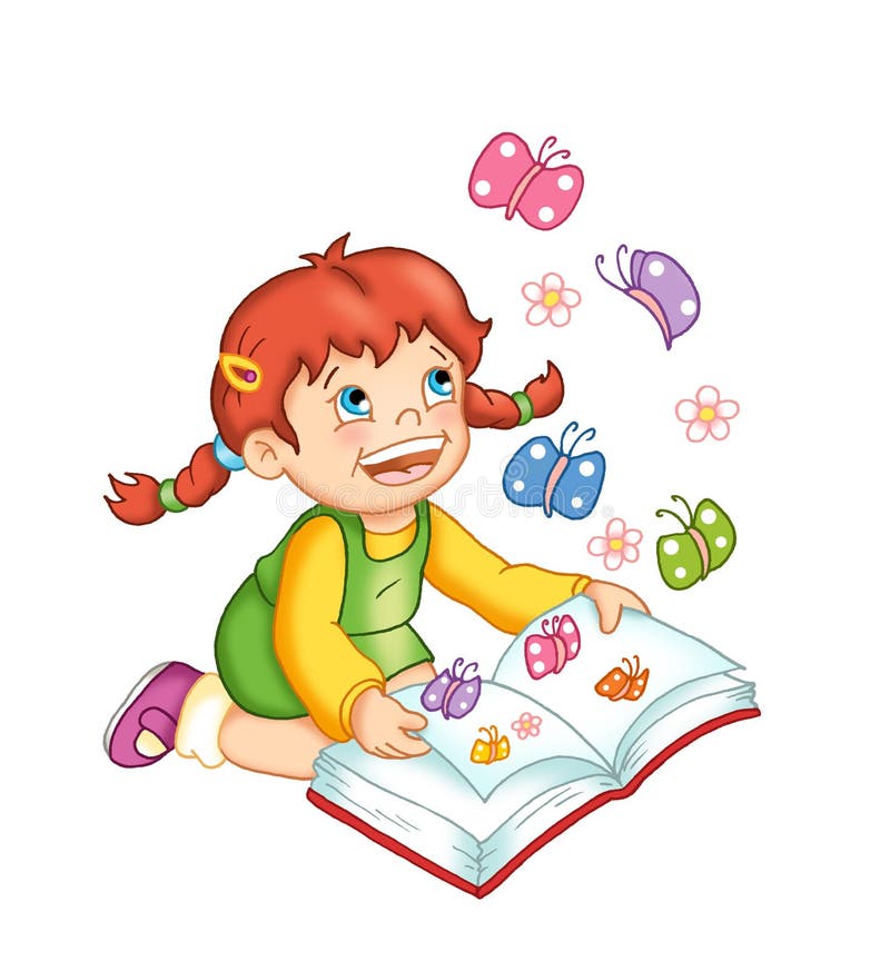 Bambino felice con il libro illustrazione di stock Bambino felice con il libro illustrazione di stock