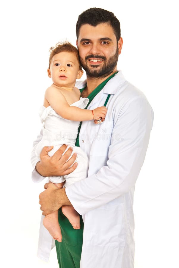 Bambino felice della tenuta di medico immagine stock Bambino felice della tenuta di medico immagine stock