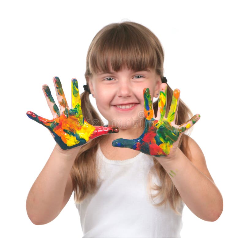 Bambino prescolare che attende per fare Handprints fotografia stock Bambino prescolare che attende per fare Handprints fotografia stock
