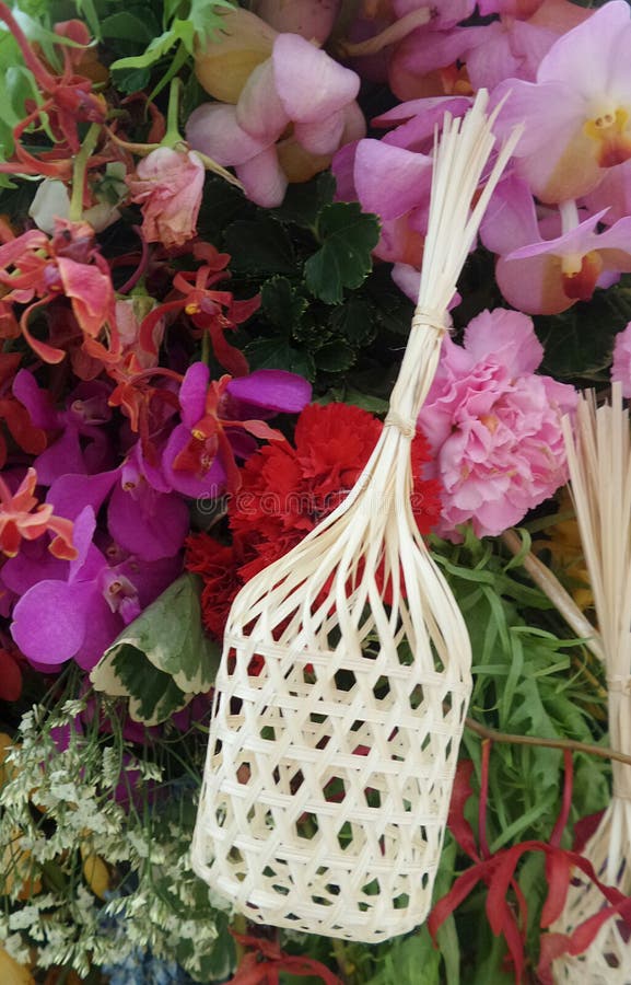 Bamboo Basket Hanging Flowers Pole Stock Photos Free & RoyaltyFree