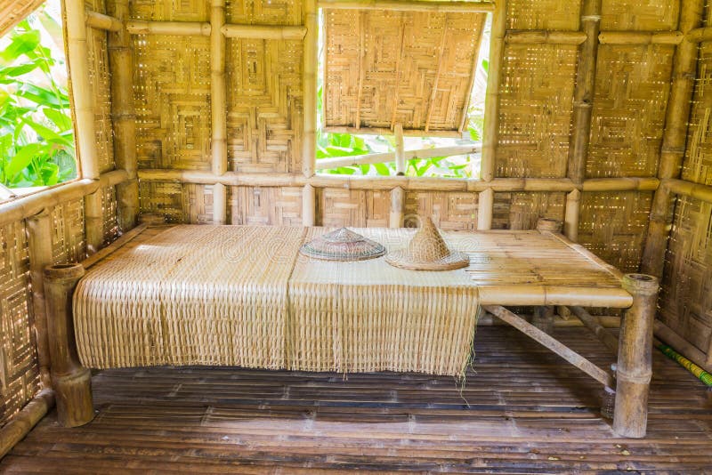 Bamboo Bed In Thai Style Demonstrated Bamboo Cottage Stock Photo
