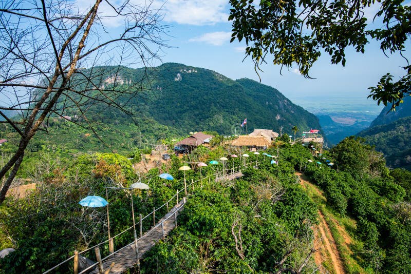 Bamboo bridge with mountain view in Pha Hi village
