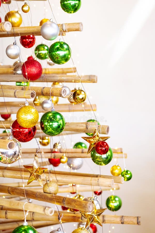 Bamboo Christmas Tree. Zero Waste Christmas Concept Stock Photo Image