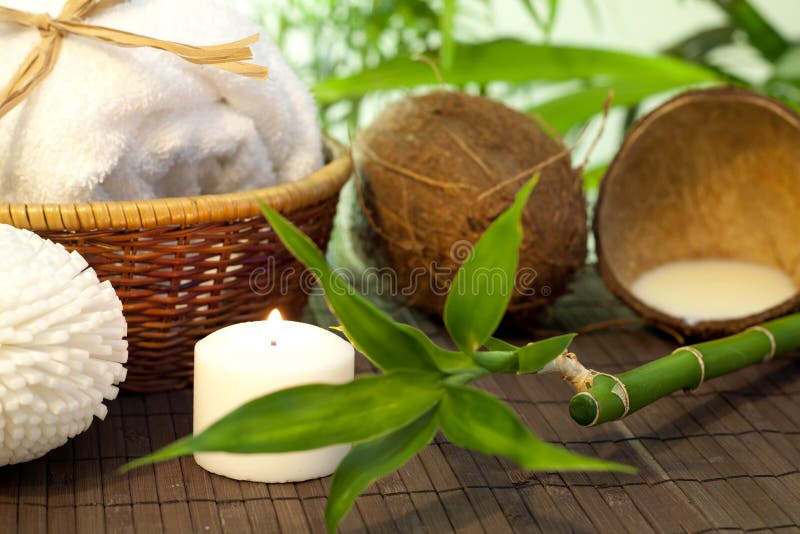 Bamboo and coconut milk spa cosmetic still life