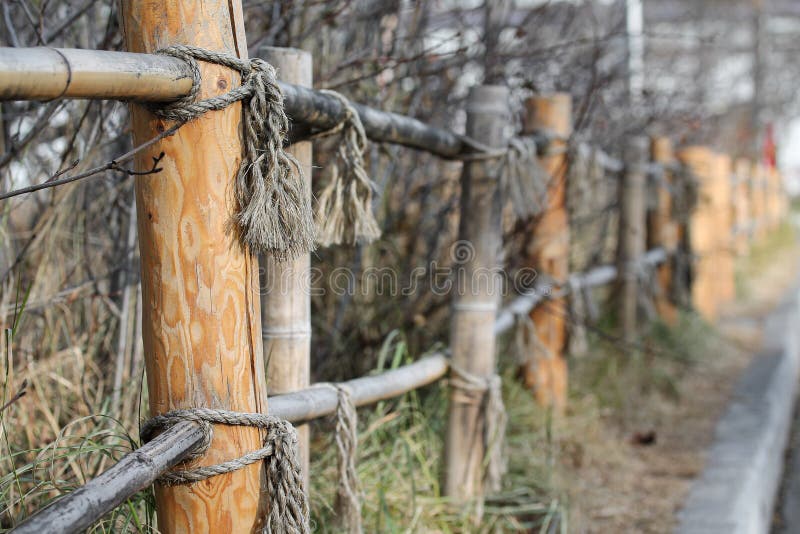 Bamboo Fence with Ropes in Japanese Style Stock Photo - Image of