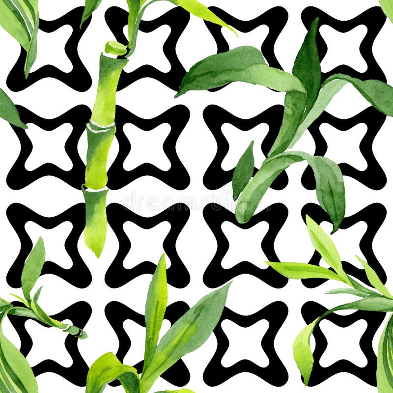 Bamboo green leaves. Watercolor background illustration set. Seamless background pattern. royalty free illustration Bamboo green leaves. Watercolor background illustration set. Seamless background pattern. royalty free illustration