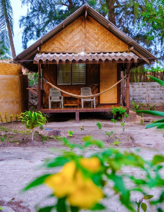 Bamboo Hut Bungalows on the Beach in Thailand Stock Image Image of