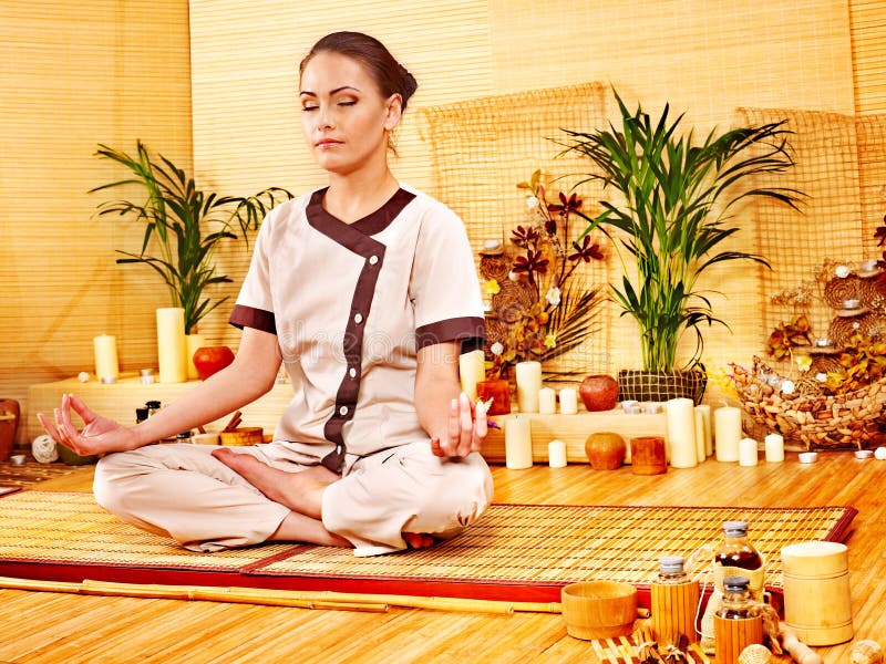 Bamboo Massage at Spa and Woman. Stock Image Image of meditate