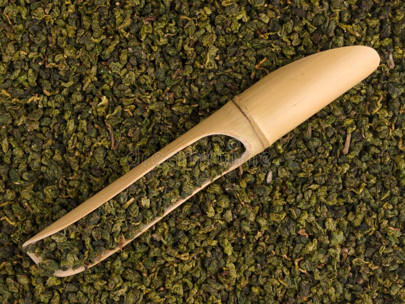 Bamboo Scoop with Dry Green Tea Leaves Stock Image Image of iron