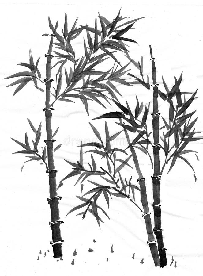 Bamboo sumi e стоковое изображение. изображение насчитывающей фарфор