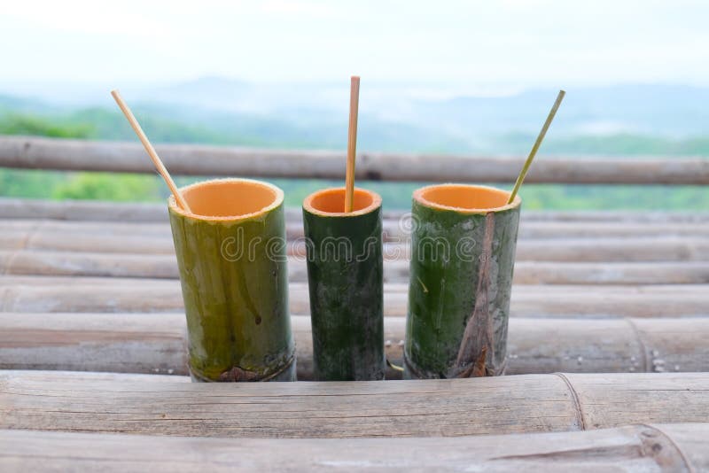 Bamboo Tube for Drinking Water Stock Image Image of leaf, green 75169159