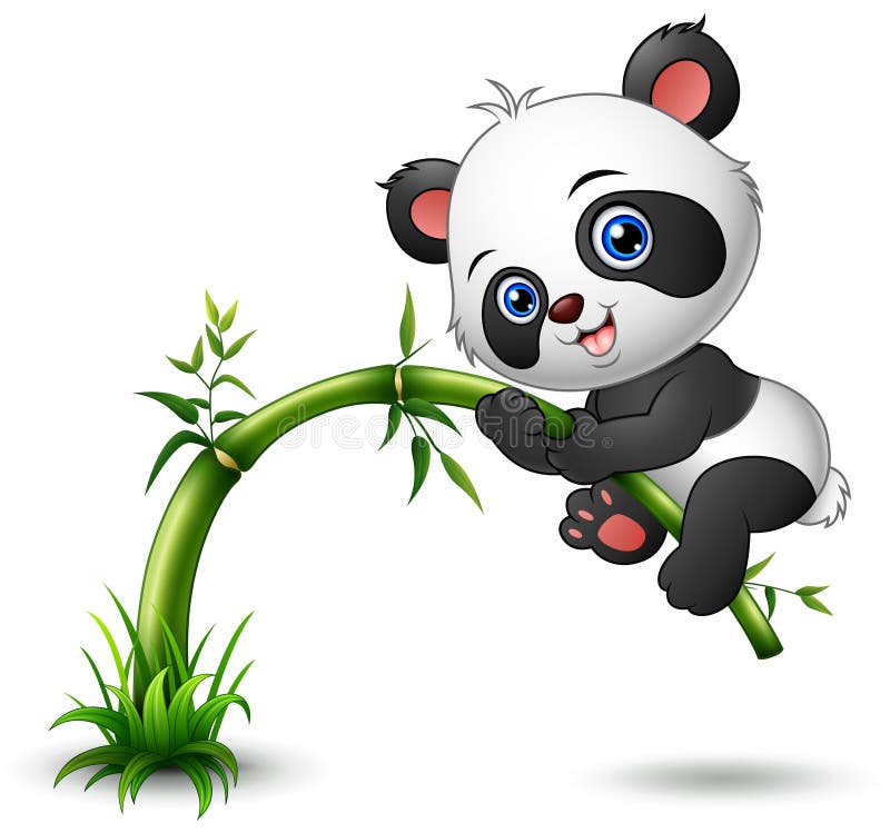 Panda bonito segurando desenho animado de ilustração de bambu, Gráficos -  Envato Elements