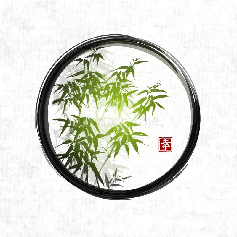 Bambu verde no círculo preto do zen do enso ilustração royalty free Bambu verde no círculo preto do zen do enso ilustração royalty free