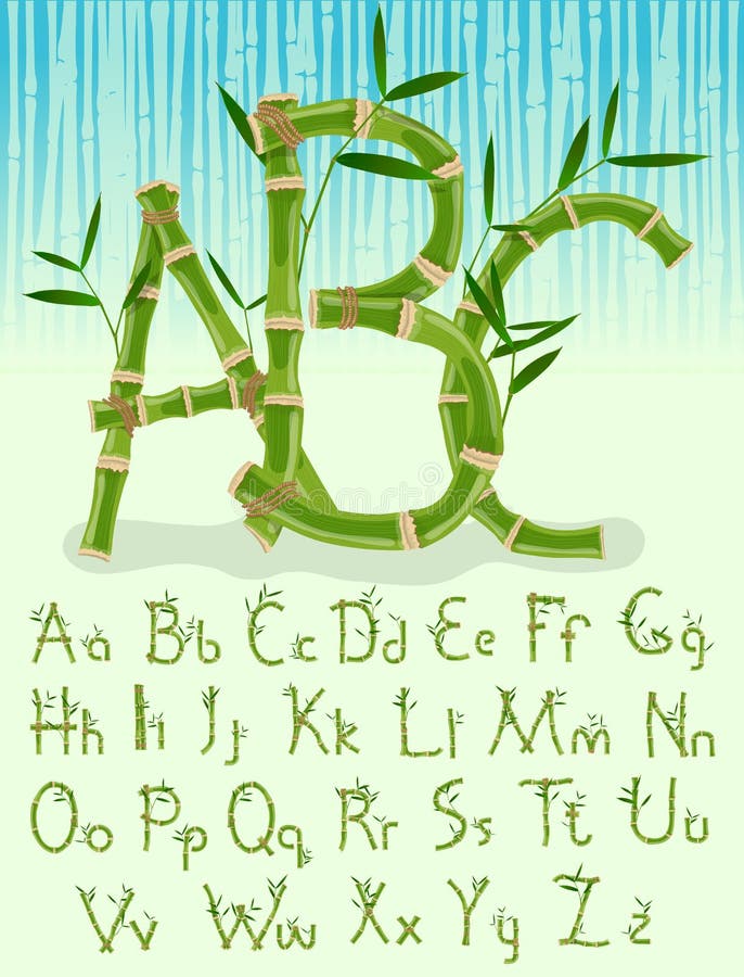 Bamboo alphabet, exotic tropical vector font. Bamboo alphabet, exotic tropical vector font