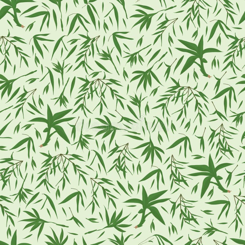 Illustration hand draw bamboo leaf seamless pattern green background. Illustration hand draw bamboo leaf seamless pattern green background.