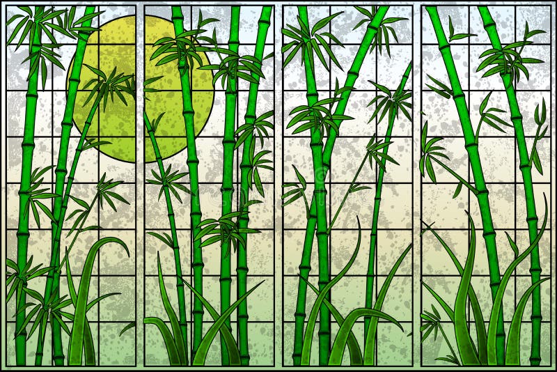 Easy to edit vector illustration of bamboo tree in stained glass painting. Easy to edit vector illustration of bamboo tree in stained glass painting
