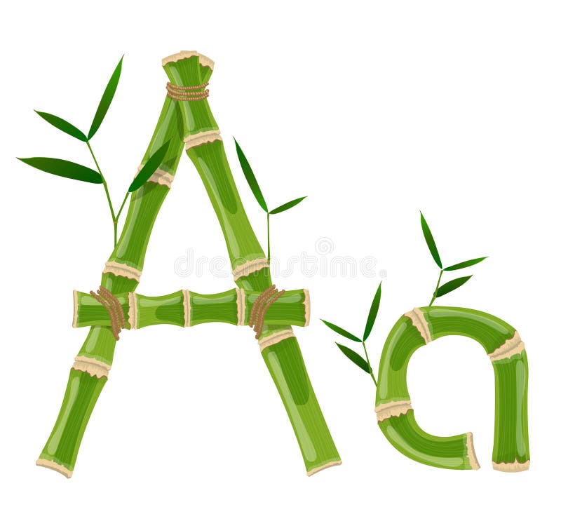 Bamboo letter A with young shoots with leaves, eco vector font. Bamboo letter A with young shoots with leaves, eco vector font