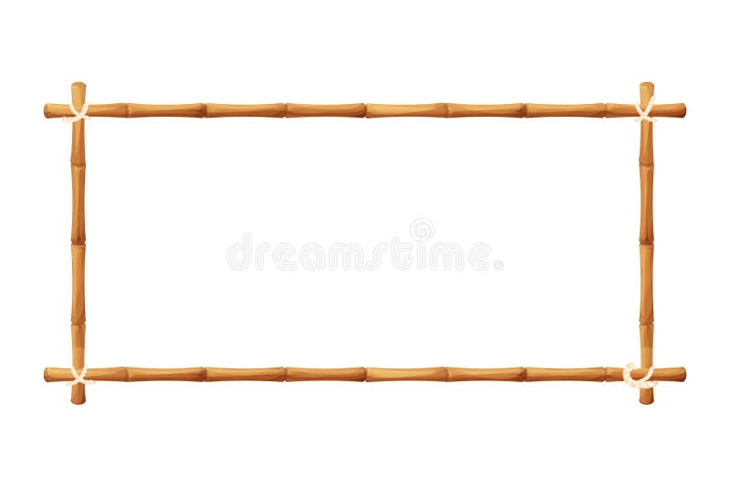 Bamboo border frame with rope in cartoon style, decoration isolated on white background stock vector illustration. Hawaiian, tribal blank from sticks. Vector illustration. Bamboo border frame with rope in cartoon style, decoration isolated on white background stock vector illustration. Hawaiian, tribal blank from sticks. Vector illustration