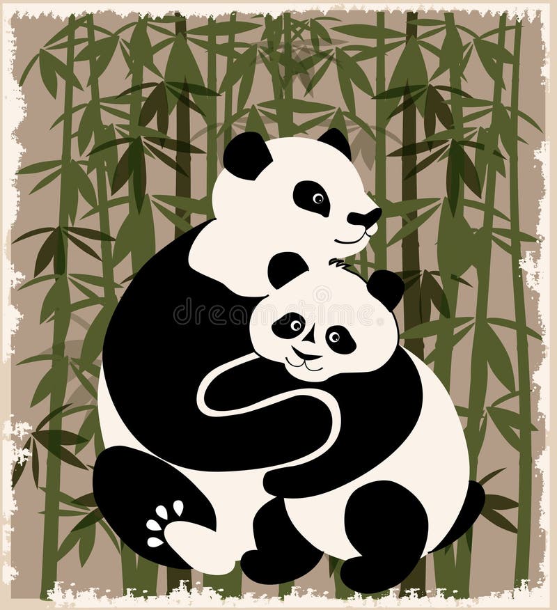 Bambusowe rodzinne lasowe pandy ilustracja wektor