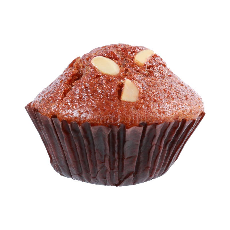 Bananencupcake met amandel geïsoleerd op wit stock foto's