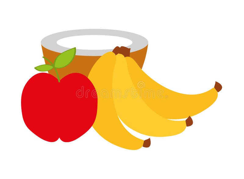 Banana Apple and Coconut Fresh Nature Stock Vector Illustration of