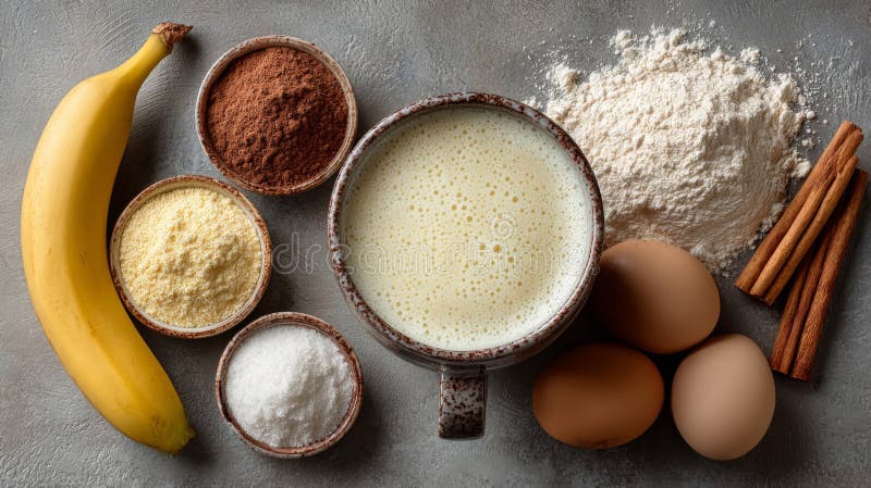 Banana Bread Ingredients : Flatlay of Baking Essentials royaltyfri illustrationer
