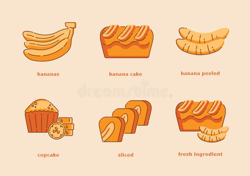 Banana cake icon set stock vector. Illustration of loaf 259819348