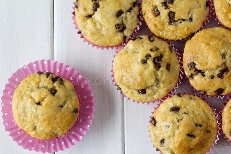 Banana Chocolate Muffins from Above Stock Photo - Image of fresh ...