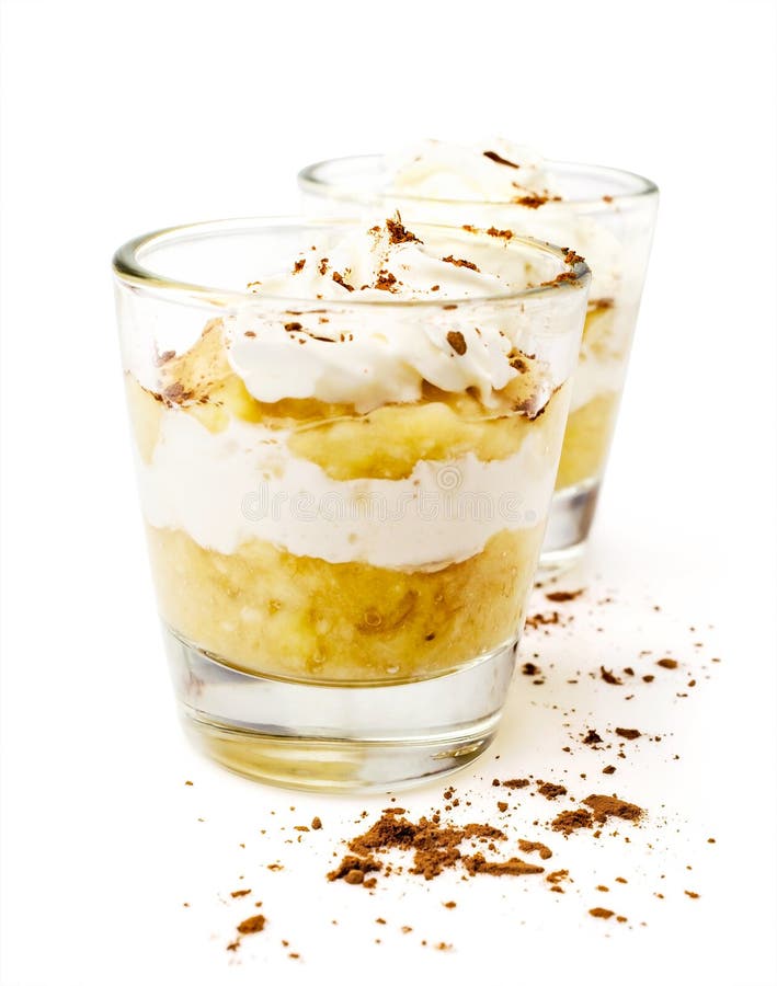 Banana Dessert with Whipped Cream Stock Image Image of white