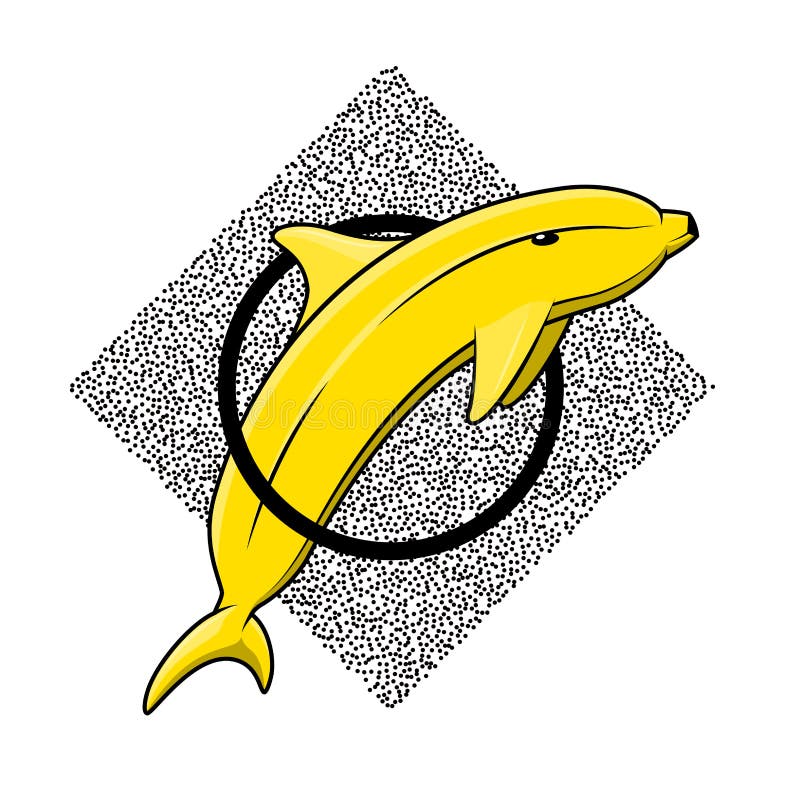 Banana Dolphin Style Dot Work. Sketch Tattoo Stock Vector
