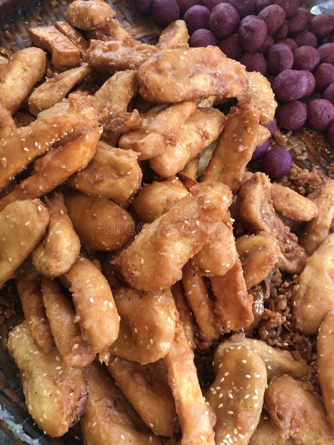 Banana Fried Chips with White Sesame Stock Photo Image of healthy
