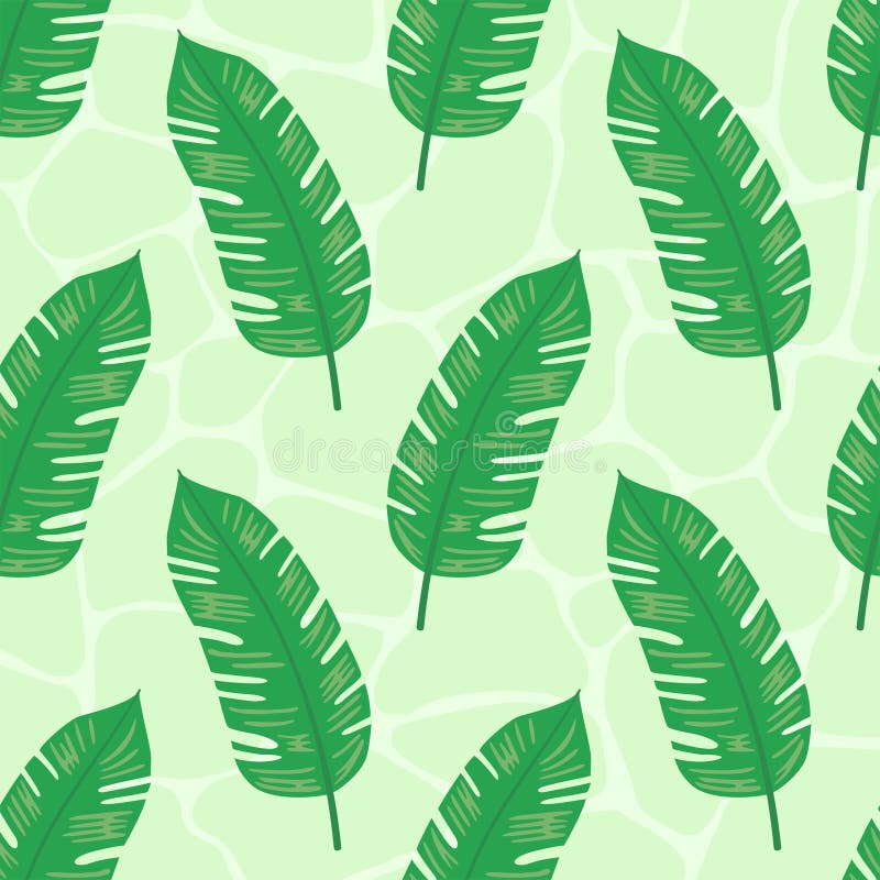 Banana Leaves Continuous Seamless Pattern Stock Vector Illustration