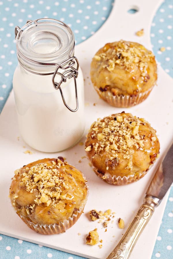 Banana Muffins with Walnuts and White Chocolate Stock Photo Image of