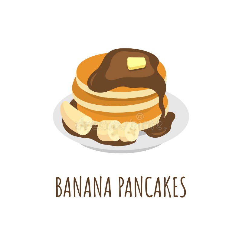 Pancakes With Banana, Walnut And Caramel, Hand Draw Sketch Vector Stock