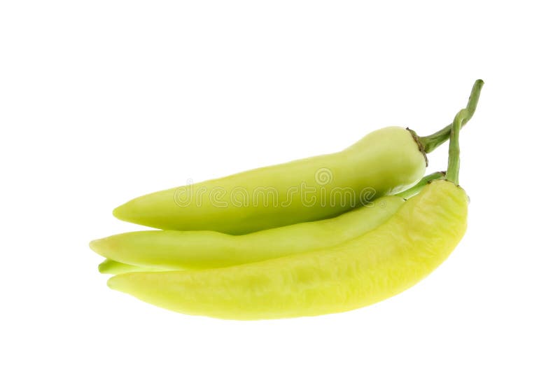 Banana Pepper or yellow wax pepper isolated against a white background