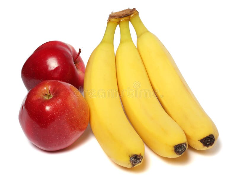 Banana with red apple isolated on white