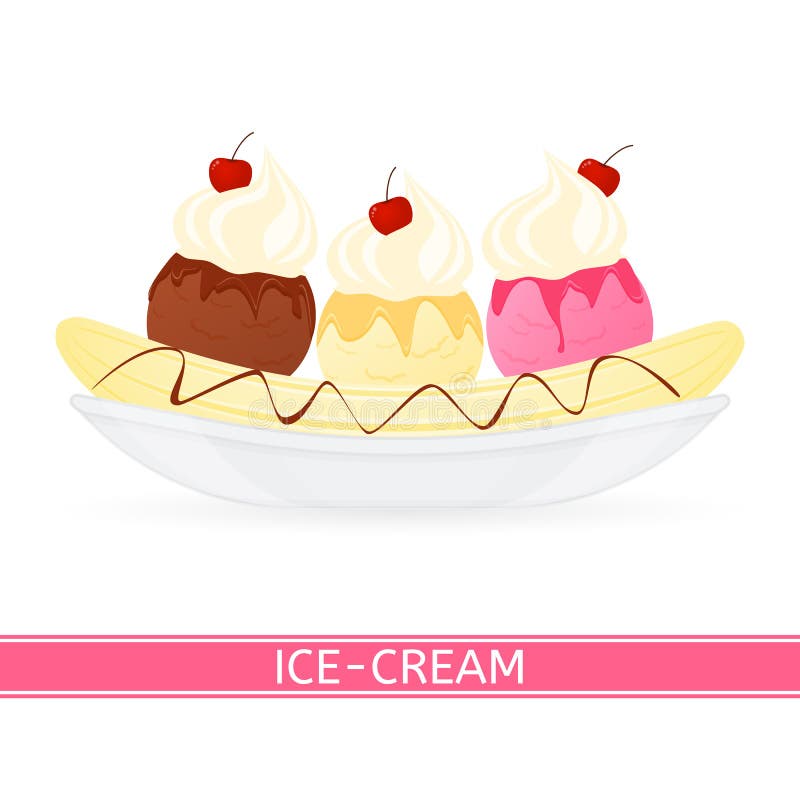 Banana rozszczepiony lody odizolowywający ilustracji Banana rozszczepiony lody odizolowywający ilustracji