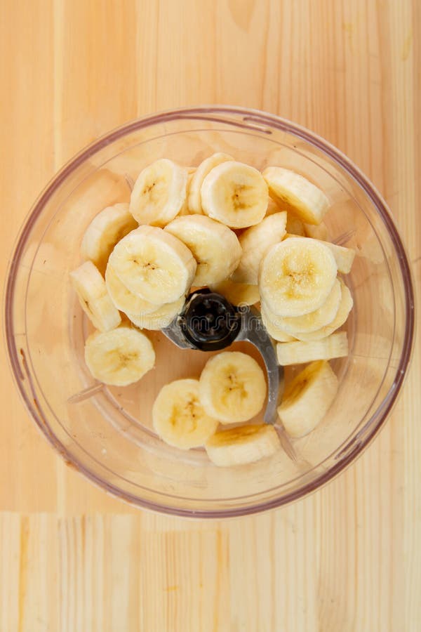 Banana Slices in a Blender Bowl for Mashed Chopping. Stock Image ...