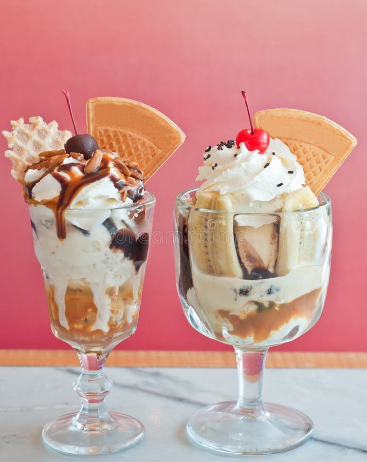 Banana Split and Sundae Ice Cream Stock Photo Image of delicious